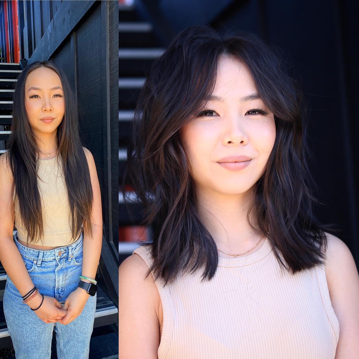 Asian Shoulder-Length Shag Before and After