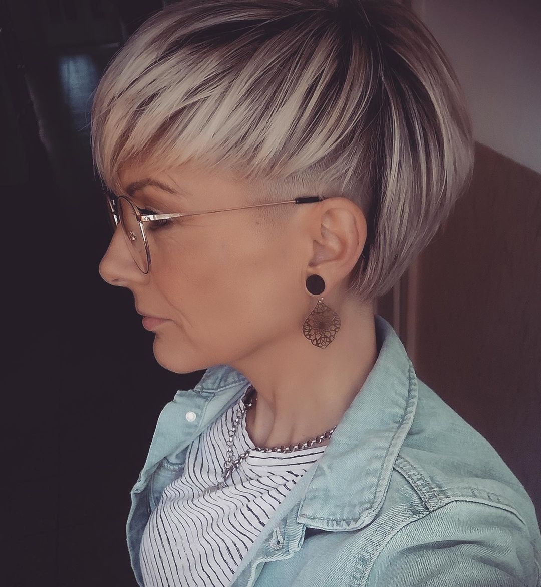 Straight Undercut Pixie with Blonde Highlights