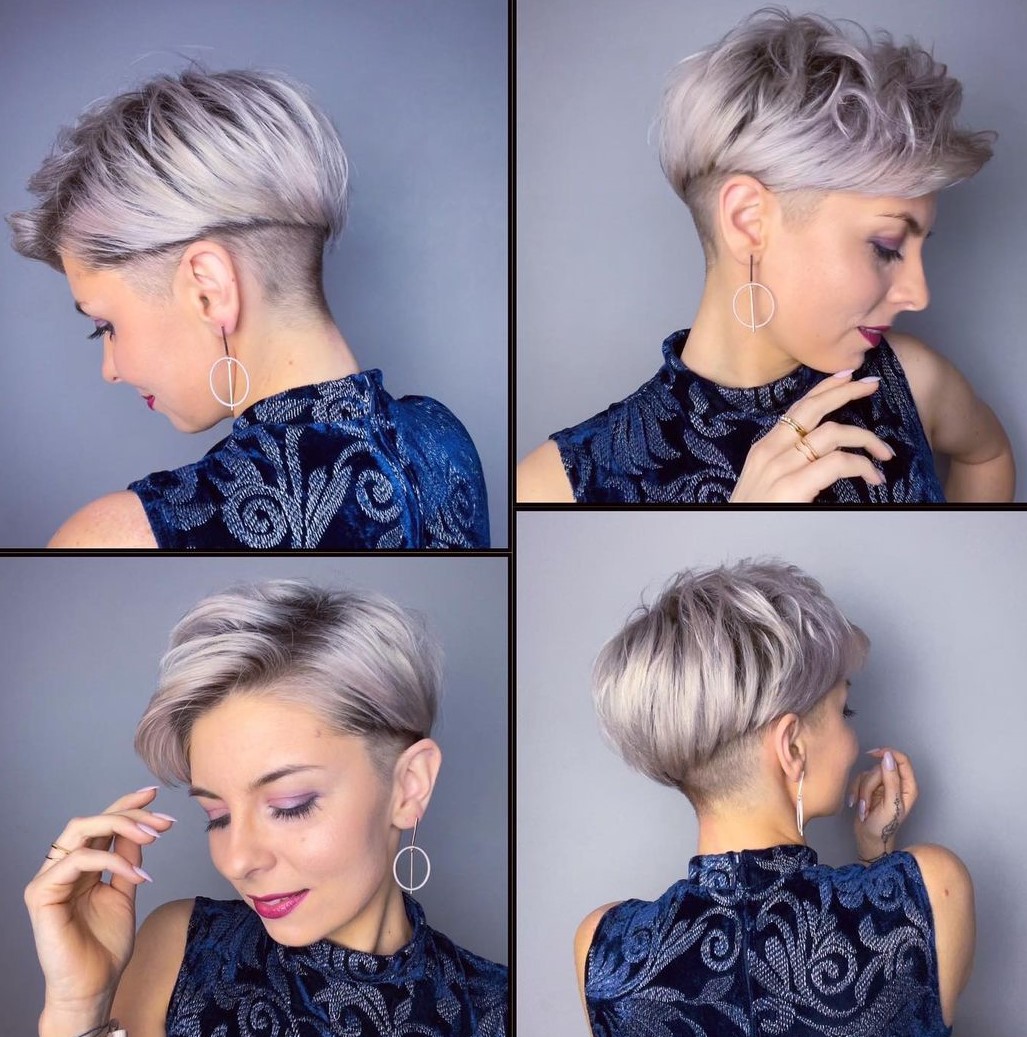 Silver Undercut Pixie with Blunt Cut Top