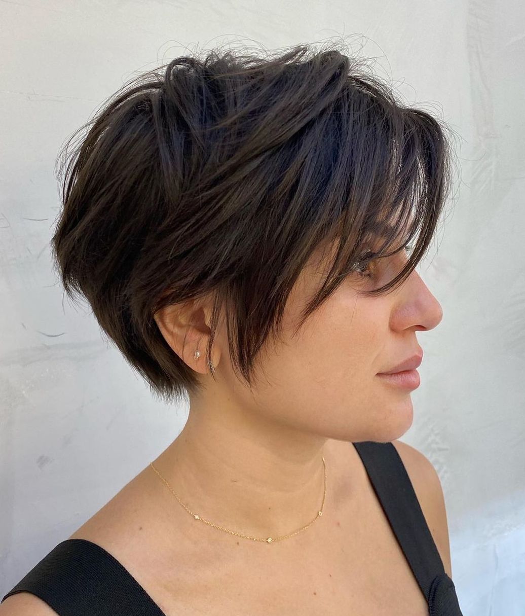 Brunette Feathered Tousled Pixie