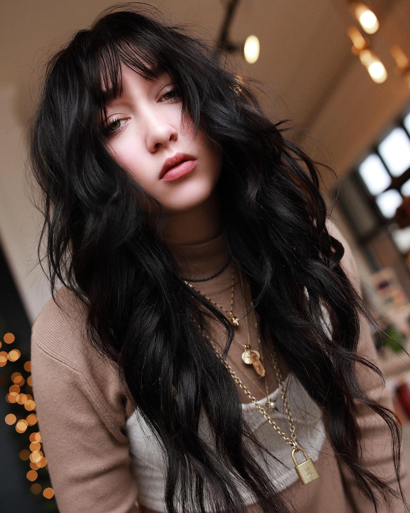 Brunette Long Layered Wavy Cut